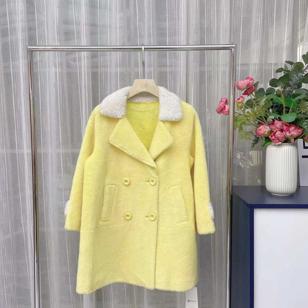 茜舞纯羊毛颗粒绒大衣女2024保暖外套【Y51D168】