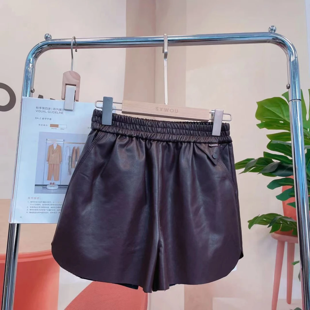 茜舞小皮裤女2025时尚纯色百搭短裤【625123】