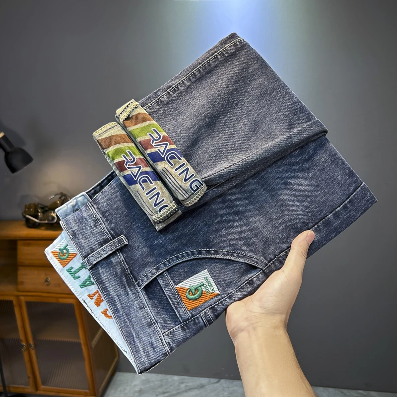 2024夏季新款牛仔裤薄款百搭休闲个性卷边宽松直筒男士水洗牛仔裤