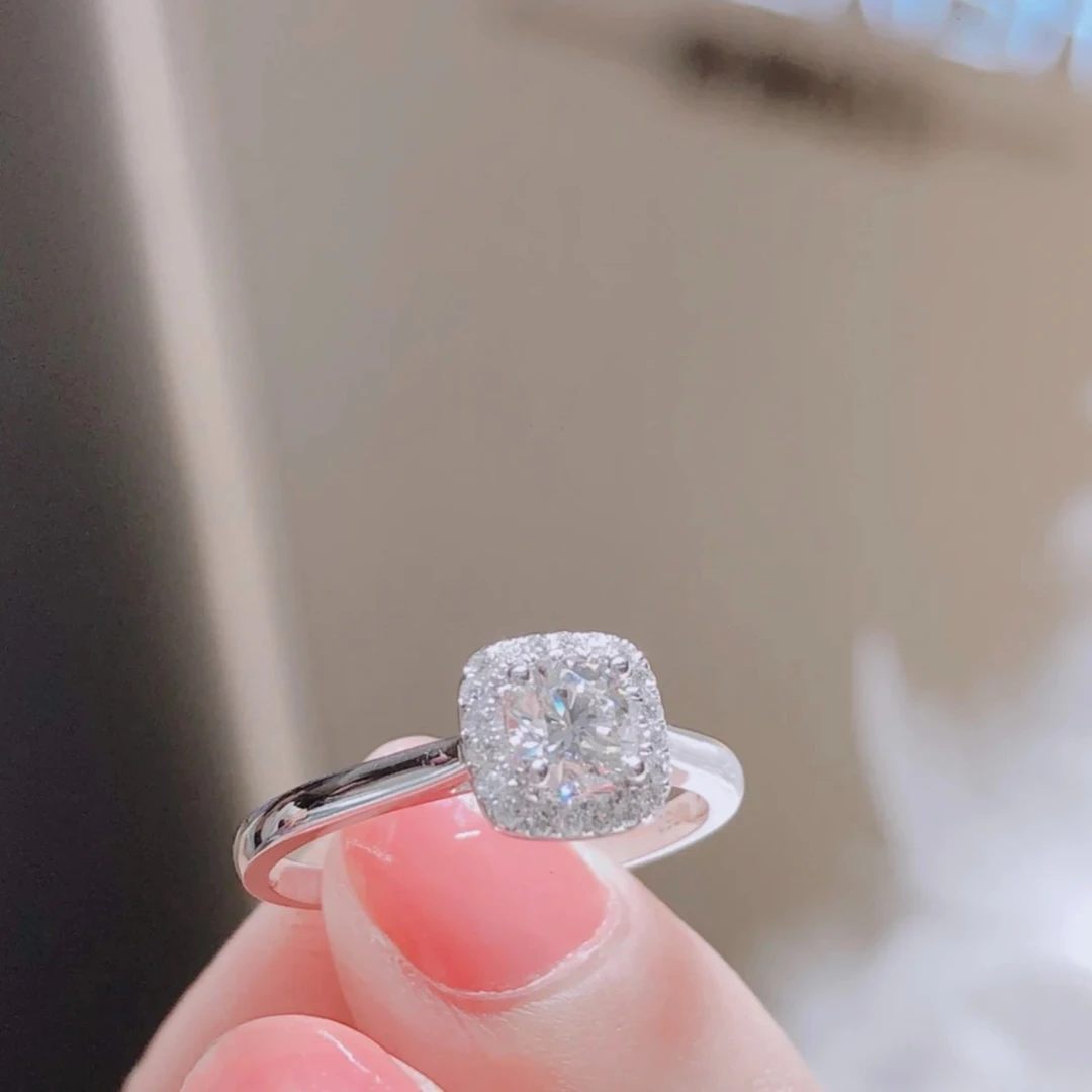 925银莫桑石戒指 光臂方包/圆包纯银戒指时尚轻奢情侣结婚对戒