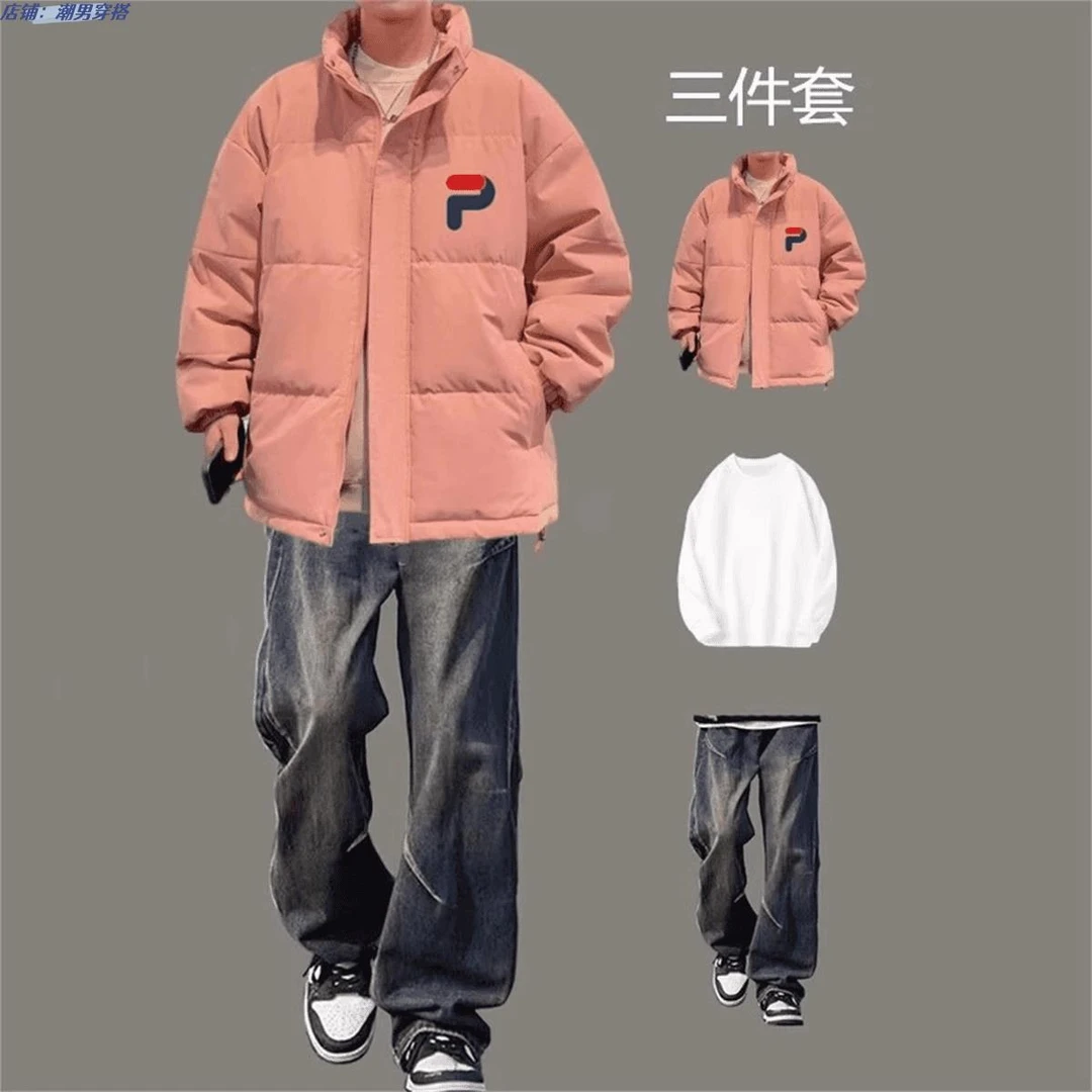 冬季男士棉衣外套潮流加绒加厚棉袄外套痞帅穿搭宽松保暖三件套潮