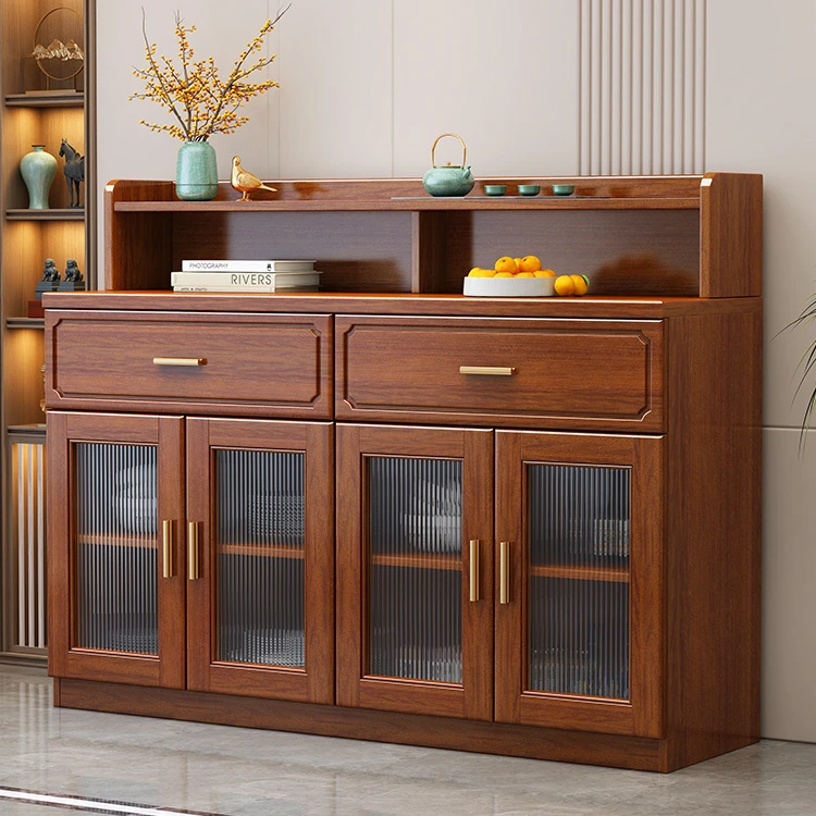 中国风胡桃木家用餐厅靠墙实木酒柜餐边柜储物柜茶水柜落地柜橱
