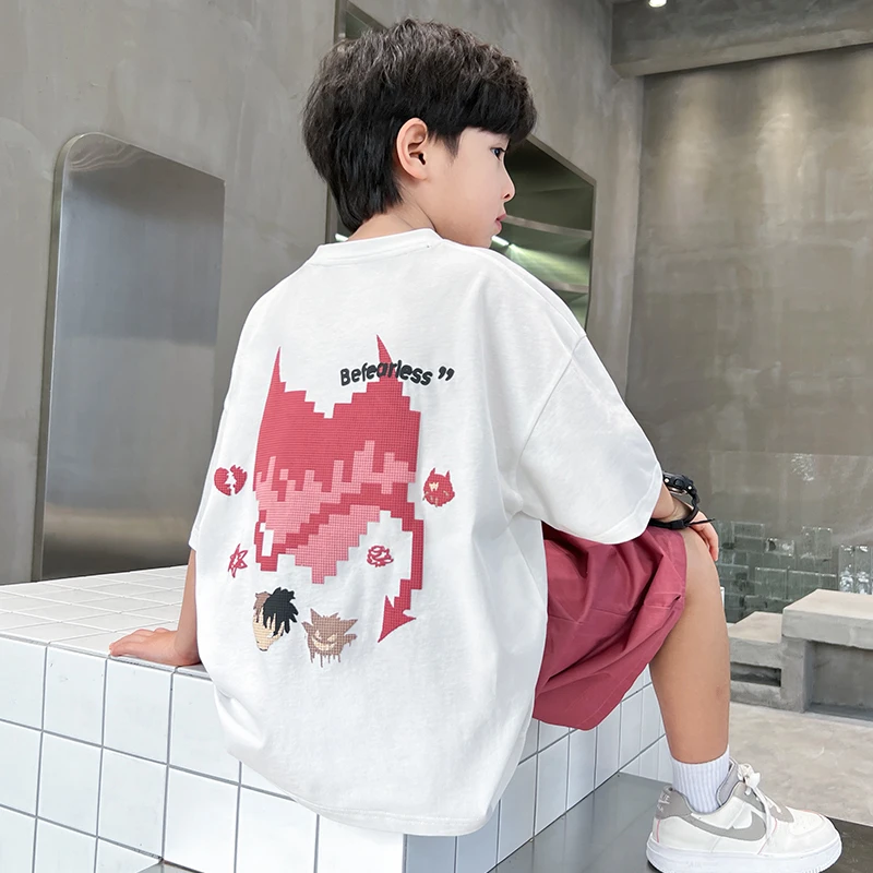 中班仔男童短袖夏装印花T恤半袖儿童宽松上衣中大童夏纯棉*43095