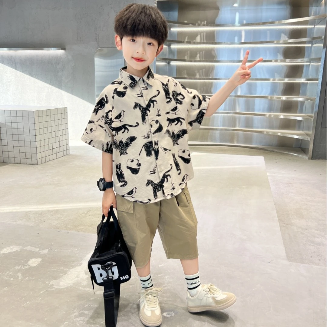 中班仔男童套装夏季2025新款帅气男孩两件套中大童*42722