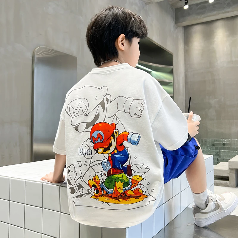 中班仔男童夏装棉制T恤夏季2025新款儿童短袖中大童印花潮*43241