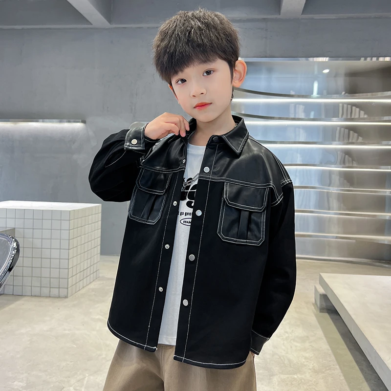 【中班仔品牌】男童长袖衬衫儿童拼接衬衣2025春秋男孩上衣*35586