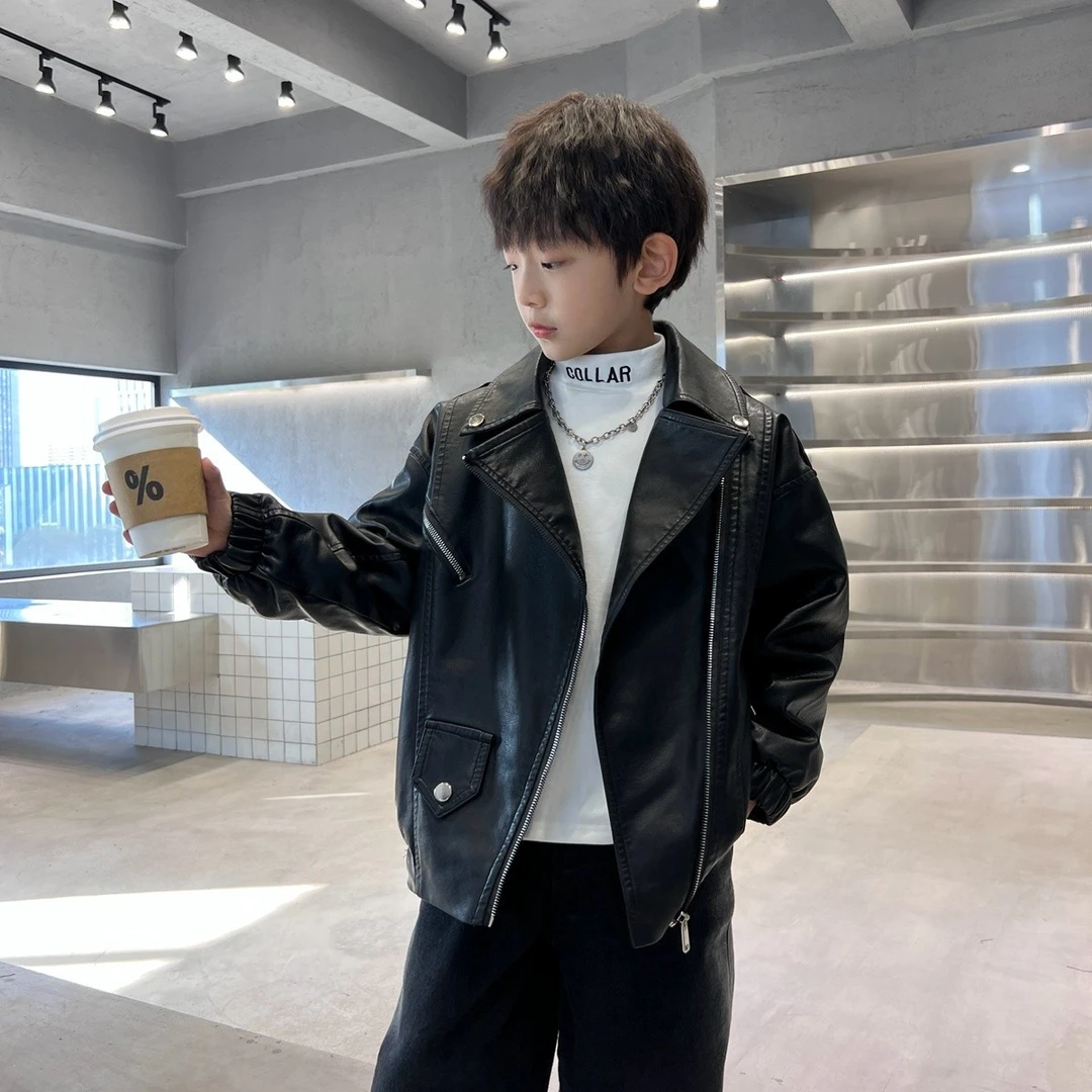 【中班仔品牌】男童加绒皮外套秋冬2025新款加厚冬装外套*37645