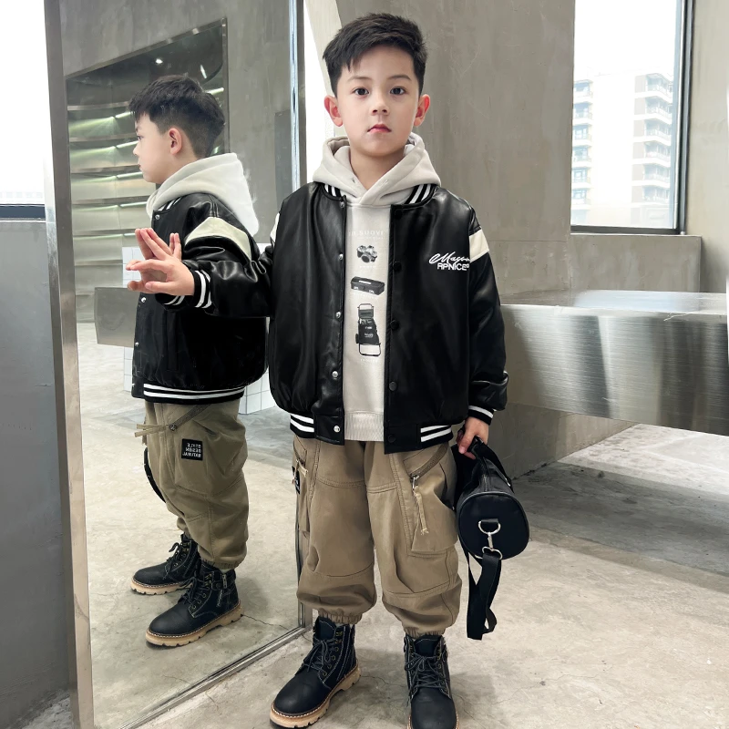 中班仔男童皮衣外套冬装2025新款儿童秋冬季中大童夹克宽松*35844