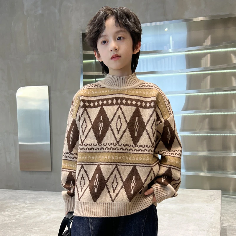 中班仔童装男童毛衣加厚秋冬装儿童长袖针织衫中大童提花潮*38331