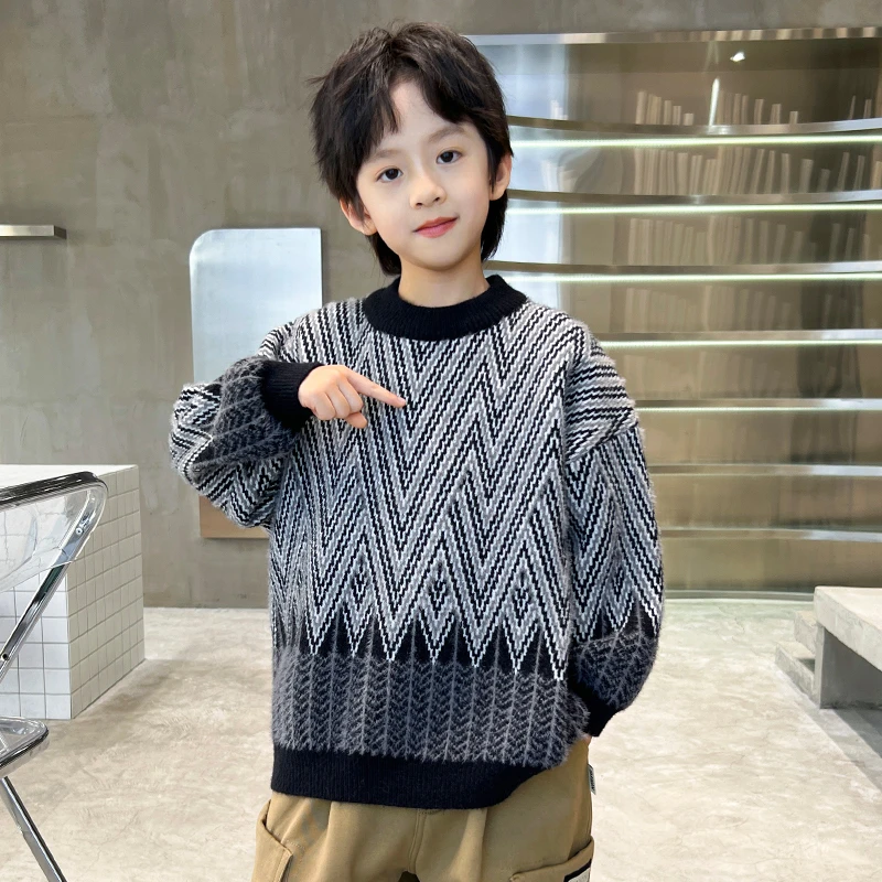 中班仔男童毛衣秋冬装儿童长袖线衣男孩撞色上衣中大童加厚*38184
