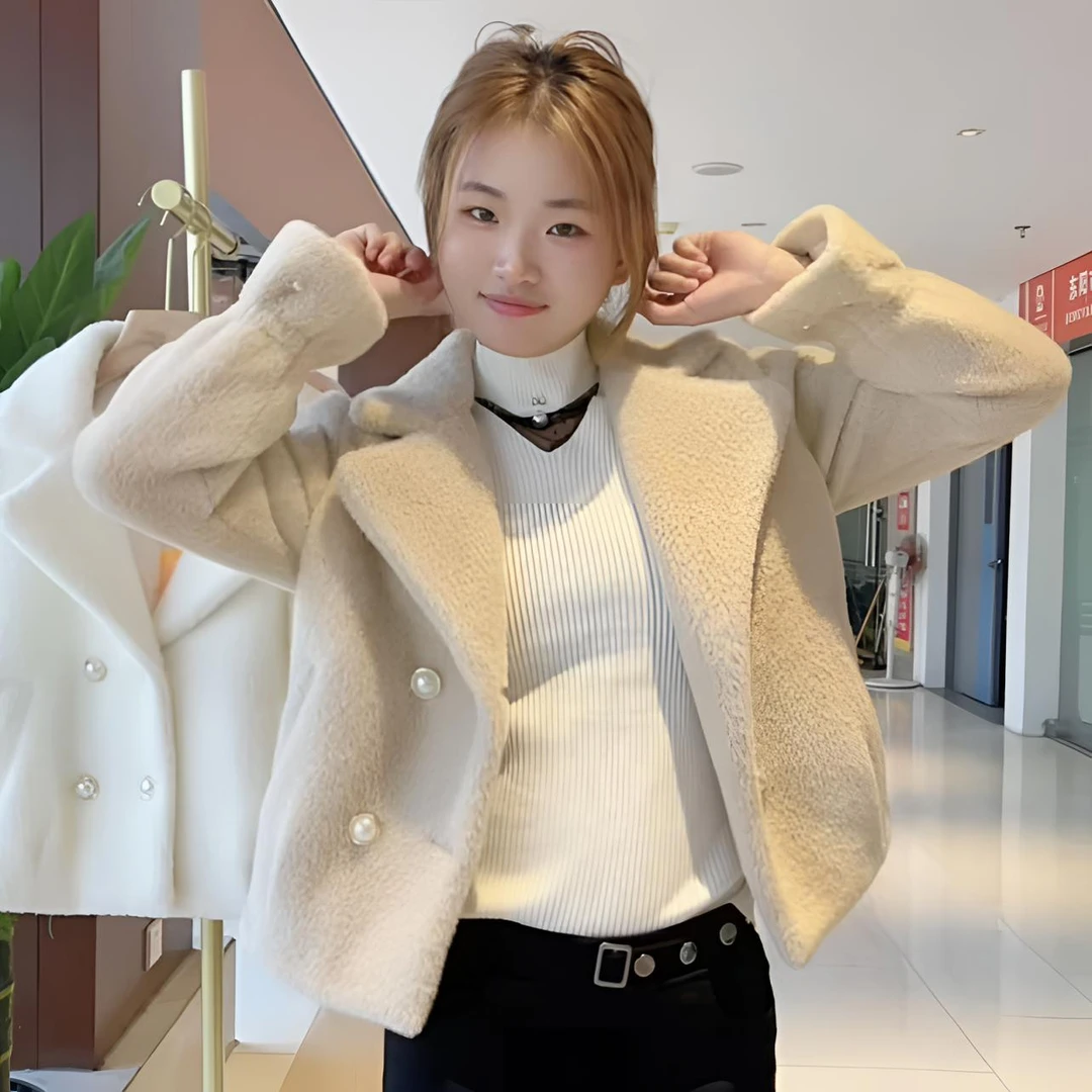 2024秋冬新款高端仿水貂绒短外套女冬季时尚百搭小香风加厚毛呢潮