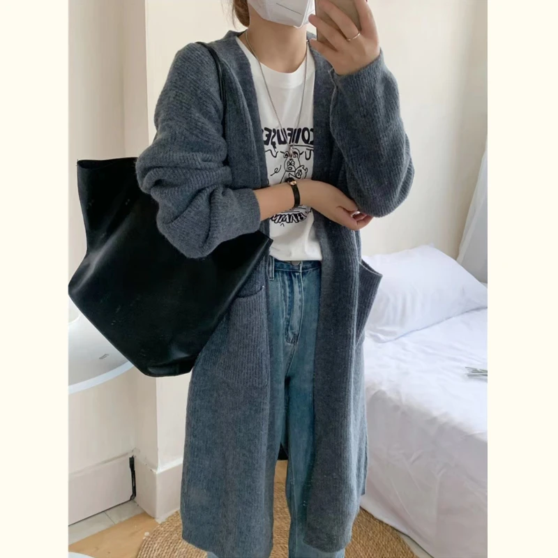 【满满专属】秋冬新款针织开衫大衣韩版宽松毛衣中长款外套口袋