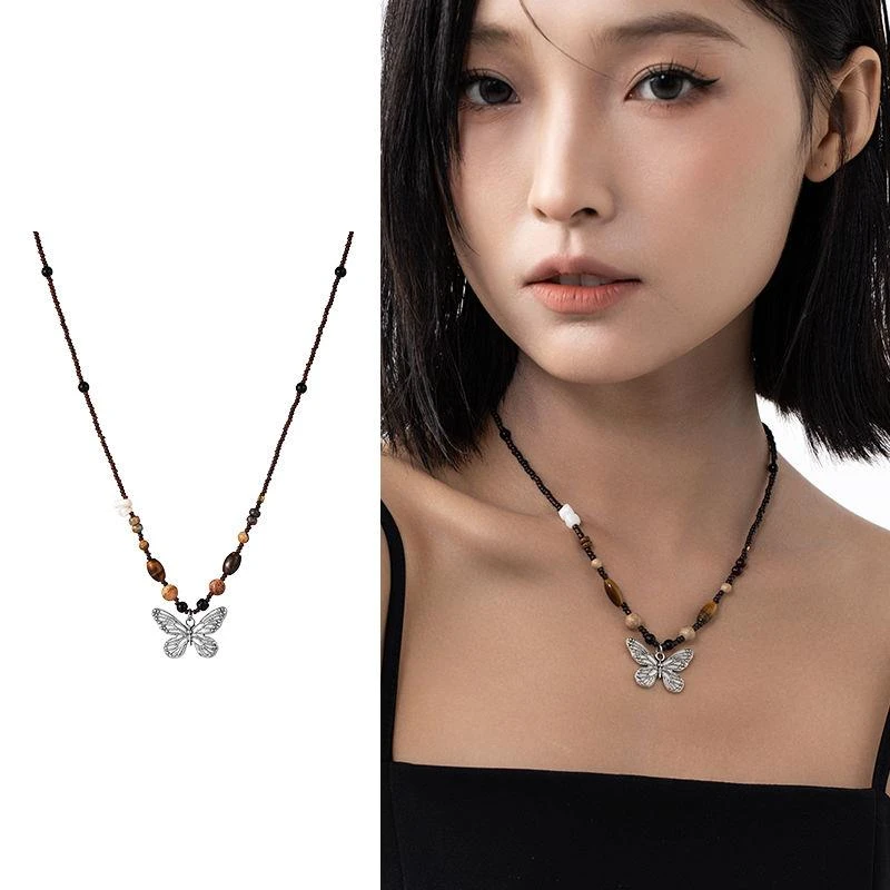 合金项链 新中式串珠蝴蝶项链女款2024新款夏季轻奢高级感锁骨链