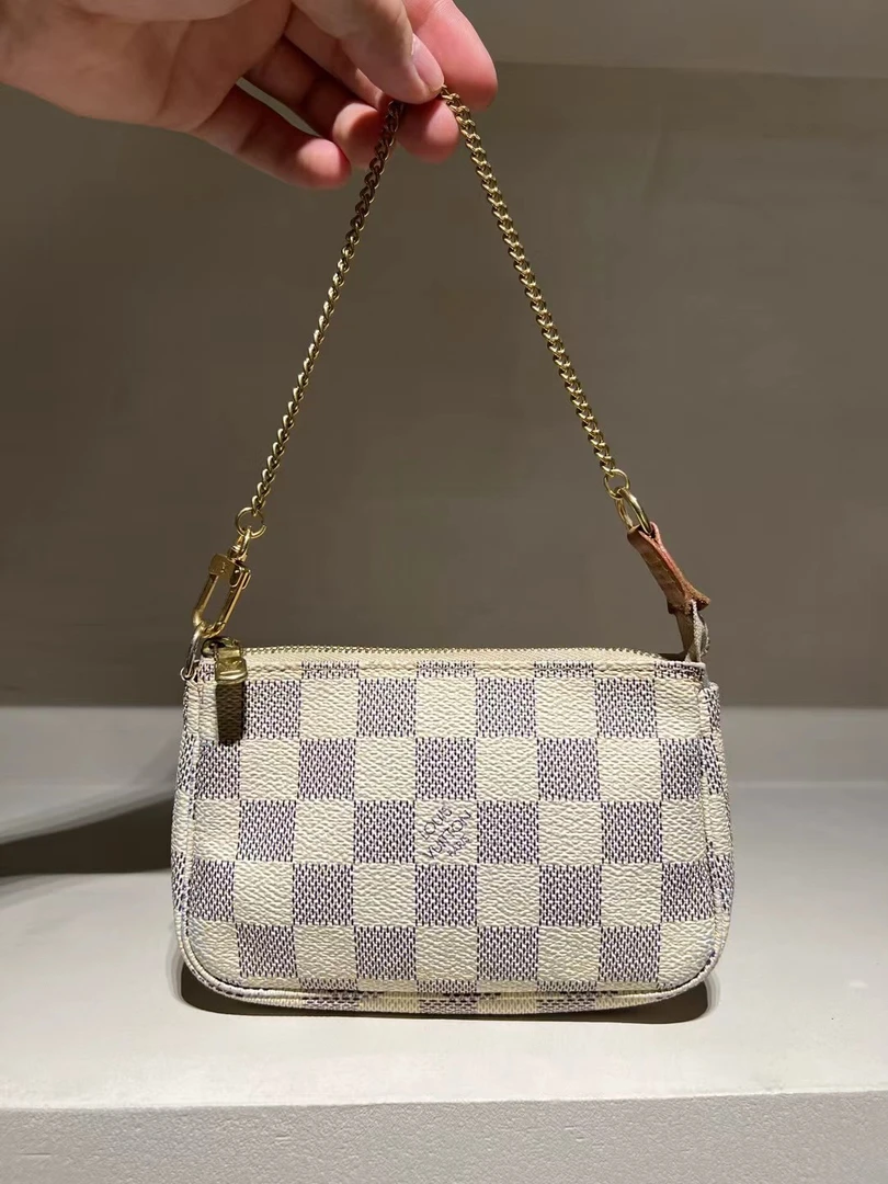 90新 LouisVuitton/路易威登 lv白棋盘格小麻将链条包