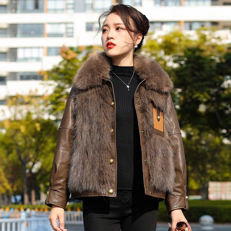 海宁仿狐狸毛皮衣外套女2024冬季加绒加厚时尚洋气保暖短款#7763