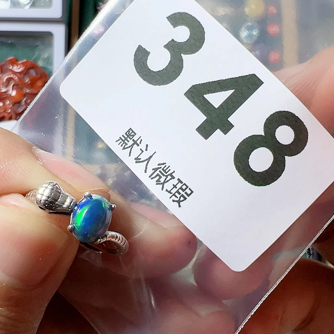欧泊戒指银S925镶嵌黑欧泊戒指活口可调节