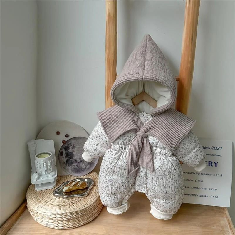 婴幼儿连体衣冬款加绒加厚300-400克棉服宝宝夹棉衣服保暖冬季