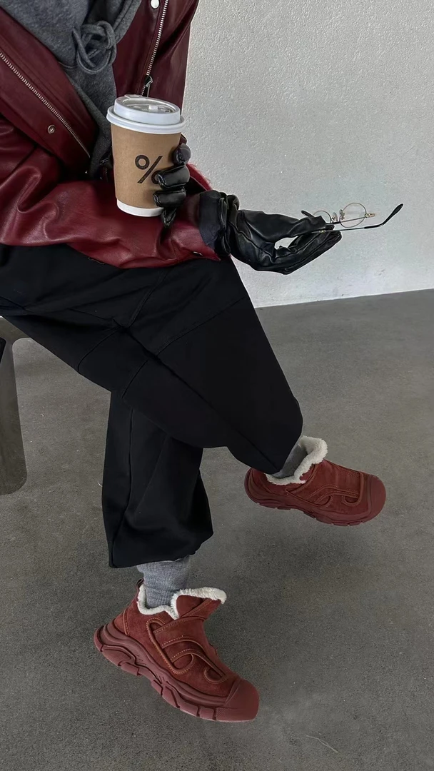 SG TWTW冬季加绒保暖户外雪地老爹鞋大头一脚蹬反绒皮运动鞋女