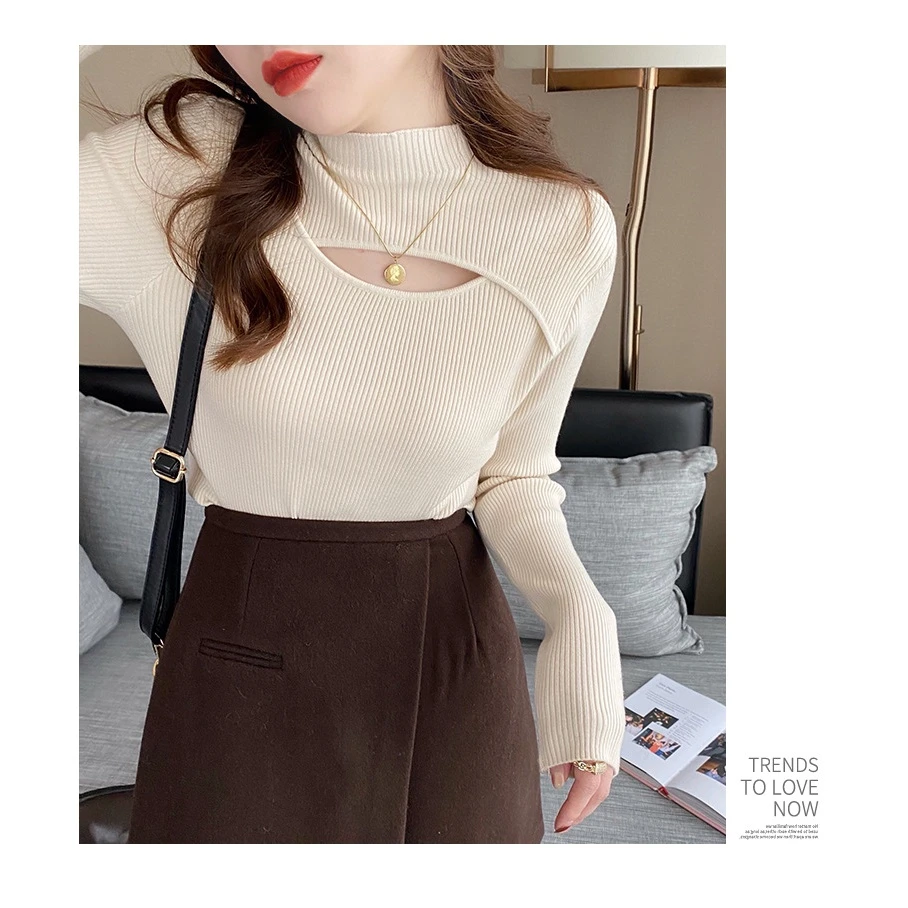 镂空设计感小众打底衫女新款感高领毛衣时尚洋气针织2025百搭上衣