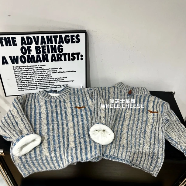 【显白毛衣】腊肠狗显白加绒麻花套头中小童韩版针织毛衣男女童