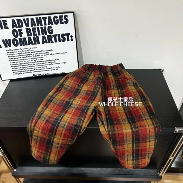 【红】加厚加绒休闲格子中性百搭洋气宽松休闲韩版裤子