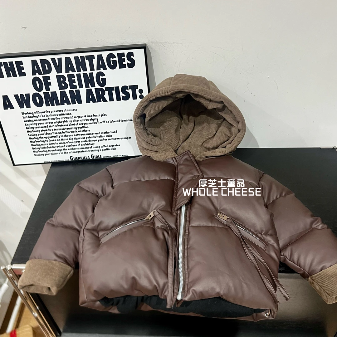 【热可可】皮衣冬季加厚加绒中小童高级显白保暖外套男女童