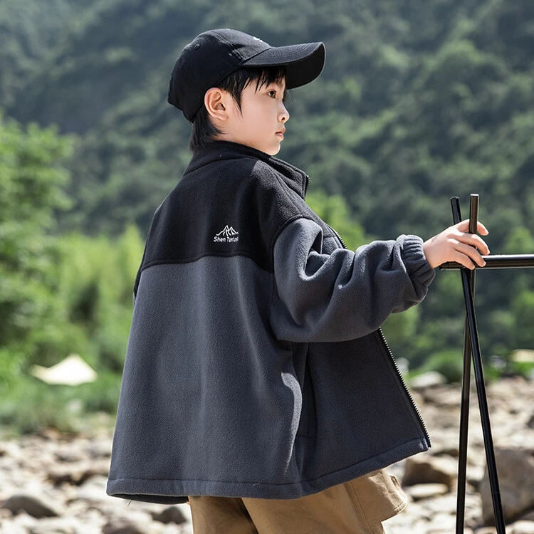 儿童装男童摇粒绒外套春秋款2025新款中大童秋冬季男孩洋气酷帅潮