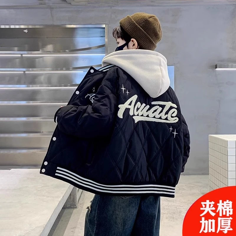 男童夹棉外套秋冬款2025新款男孩加厚棉服中大童棒球服洋气酷帅潮