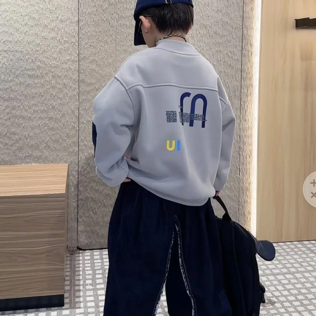 加绒加厚中大童秋冬洋气潮流韩版百搭宽松半高领套头卫衣