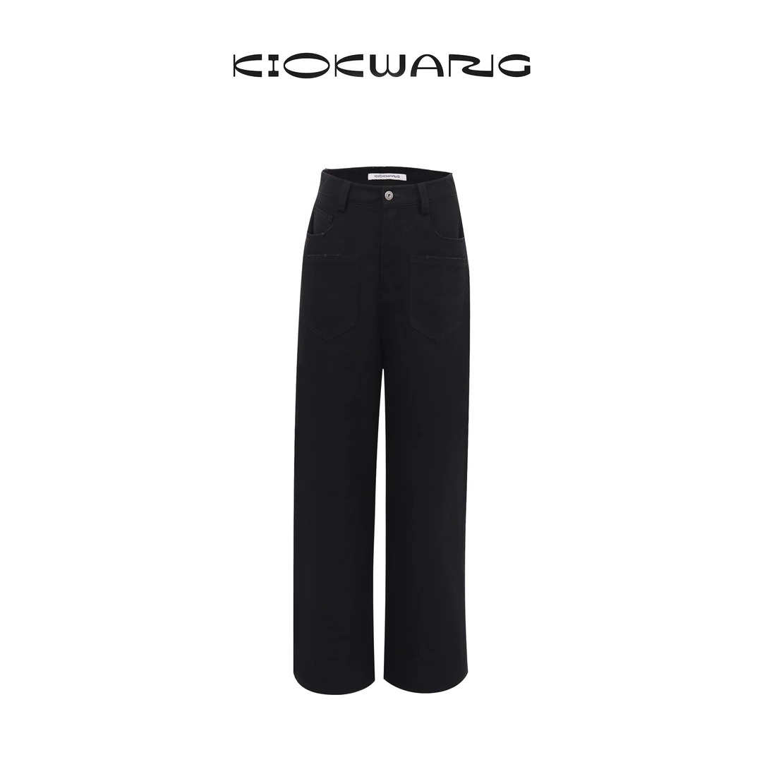 KIOKWANG//设计感口袋拼接直筒高腰宽松牛仔裤