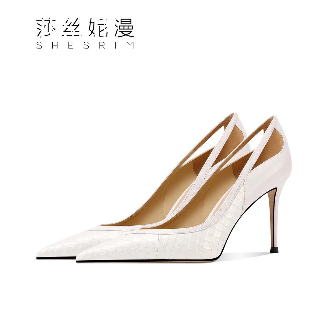D05-蛇皮尖头细高跟镂空性感女款浅口高跟鞋跟高8.5cm设计师款春