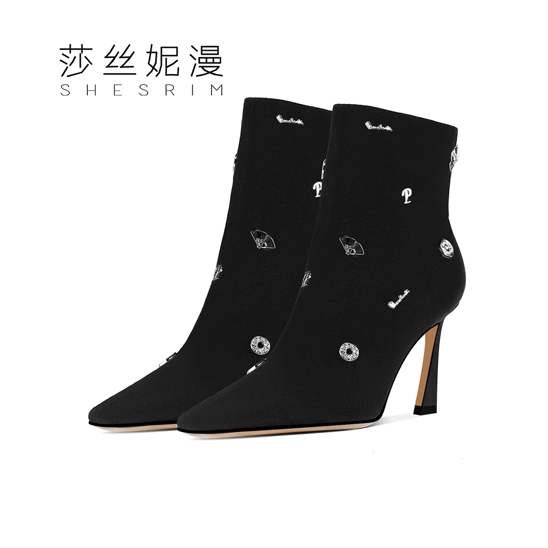 X50-秋冬季新款真皮尖头高跟靴子通勤风时尚简约百搭气质优雅女靴