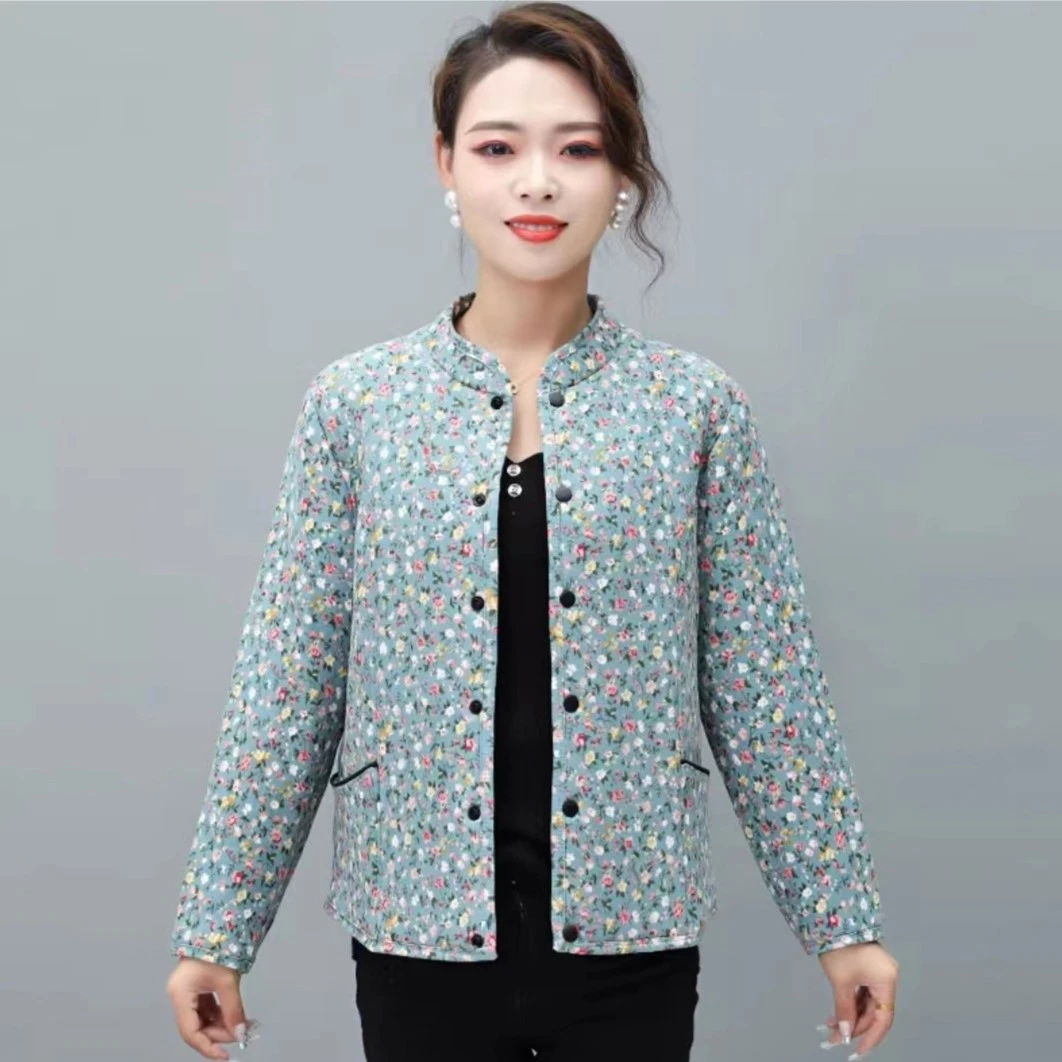 保暖修身短款棉衣外套年轻碎花中老年妈妈女棉袄