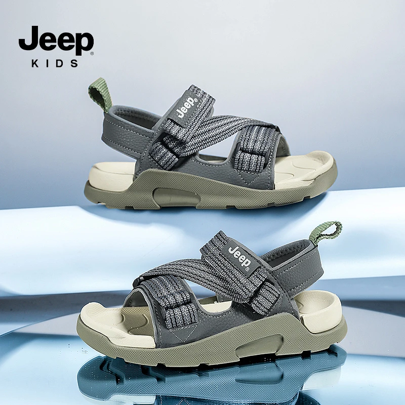 JEEP/吉普包头凉鞋男女童2024夏季新款软底运动防滑儿童沙滩鞋