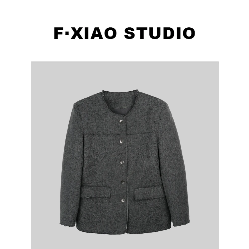 F·XIAO 高端气质欧美都市风极简通勤外套休闲垫肩羊毛西装毛呢