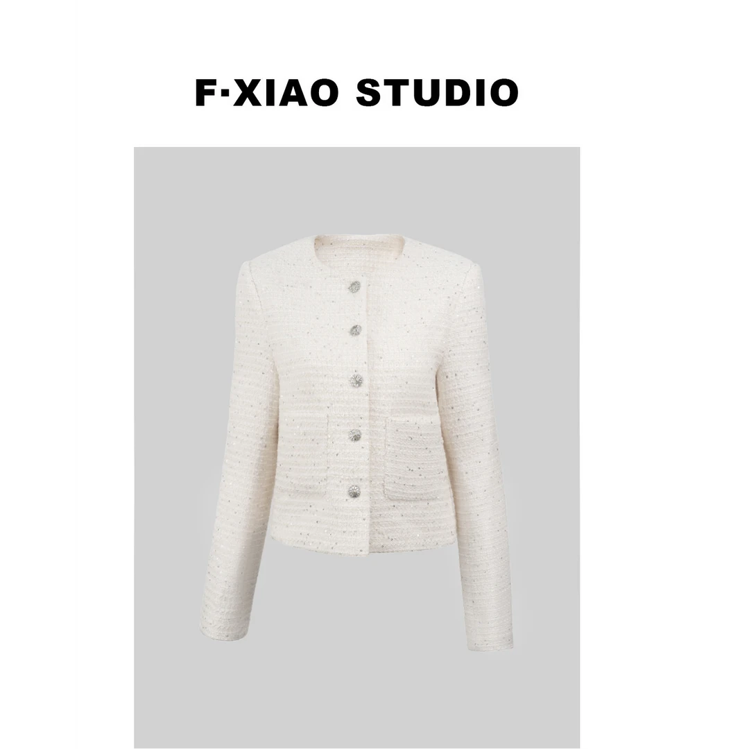 F·XIAO 设计师款重工亮片小香风毛呢外套2024秋季新款时尚短外套