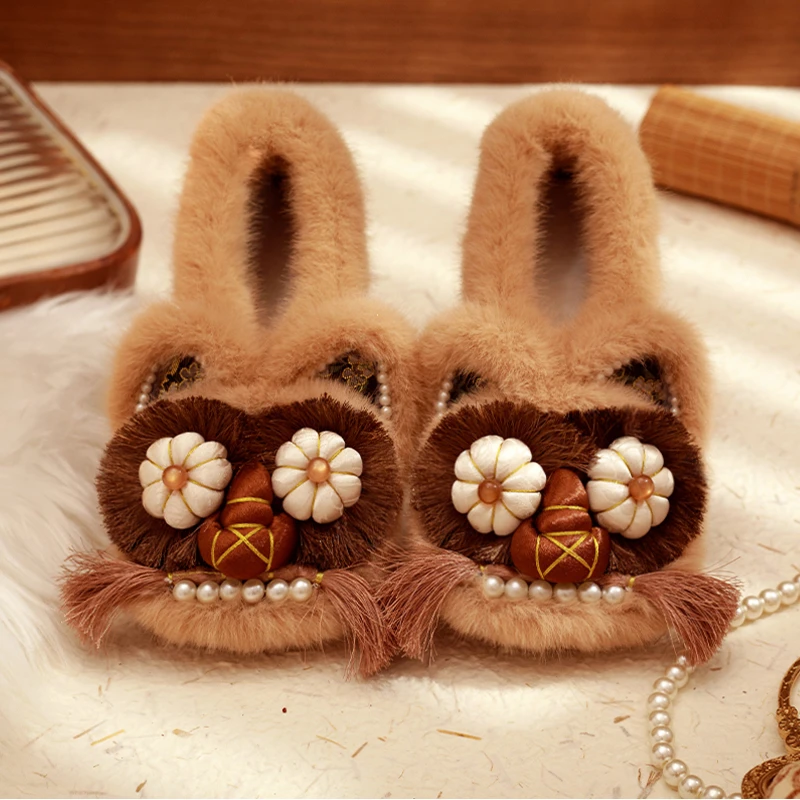 虎头鞋大人冬季加绒平底纯手工布鞋非物质文化传承中国风毛毛鞋子