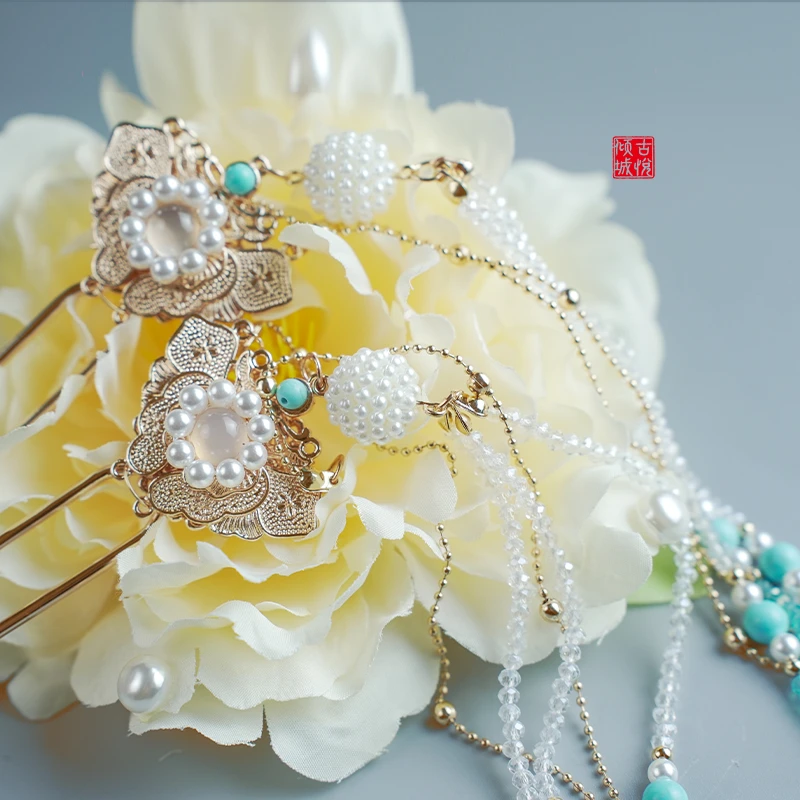 原创古风汉服发饰（蝶戏对簪）百搭手工仙气头饰