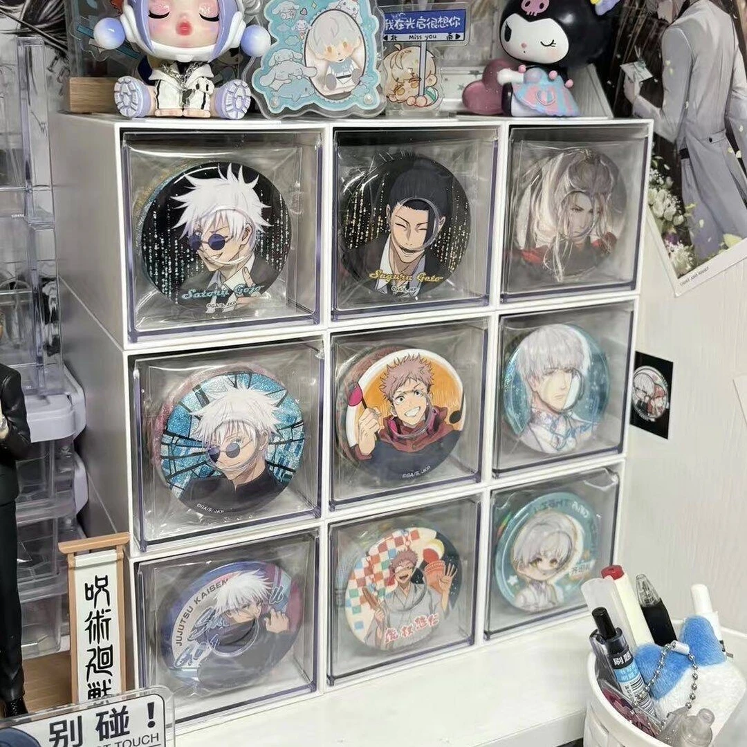 桌面徽章吧唧收纳盒ins风抽屉式透明适配58mm谷子便签立牌整理架