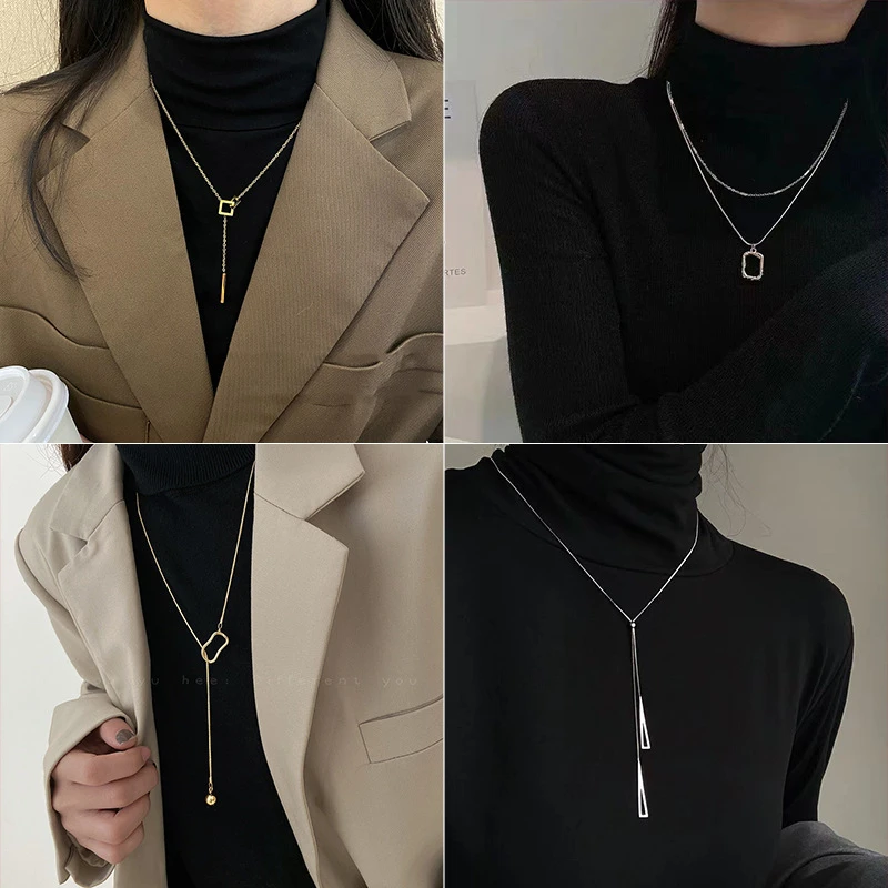 秋冬毛衣链钛钢不掉色长款高级感百搭ins风轻奢小众双层项链吊坠