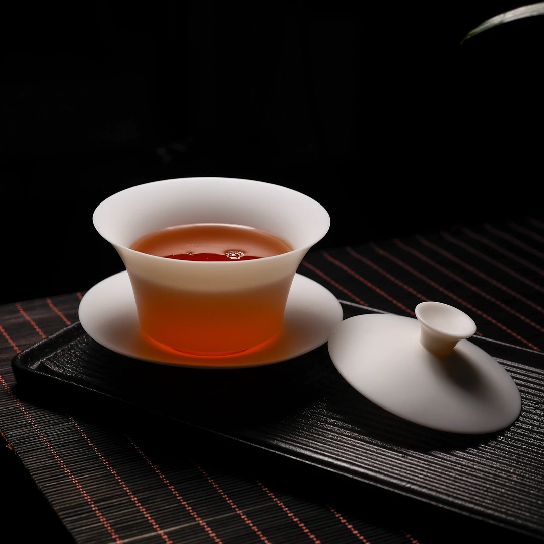 纤云系列/羊脂玉瓷素烧/薄胎/马蹄盖碗茶具/120ml/防烫/手工打磨