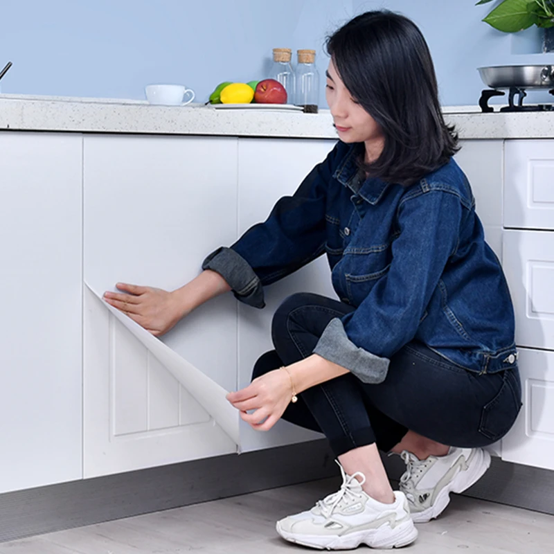 纯色厨房橱柜门墙贴防水墙纸自粘防油厨柜冰箱衣柜子家具翻新贴纸