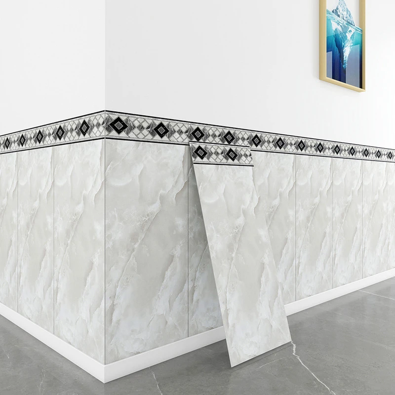 墙壁裙贴板pvc自粘防水防潮大理石贴纸护墙铝塑板木纹瓷砖自装店