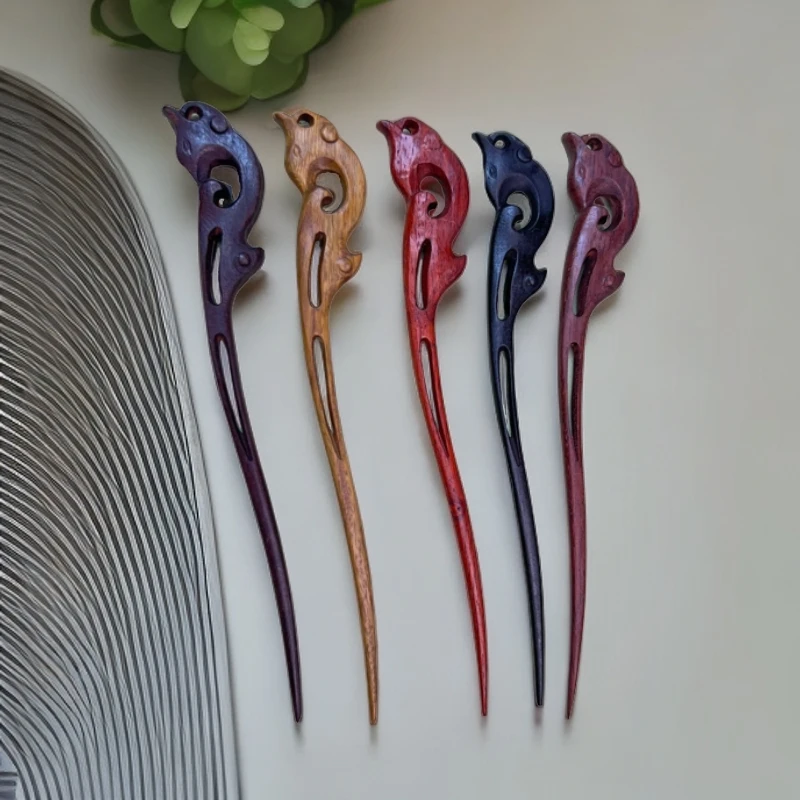 【凤纹】原木发簪古风檀木发簪中国风汉服旗袍古装发饰实木