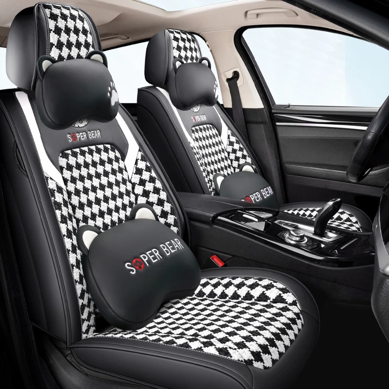 卡通全包皮革拼冰丝汽车坐垫五座通用舒适亲肤实用精致清爽宝驹鞍