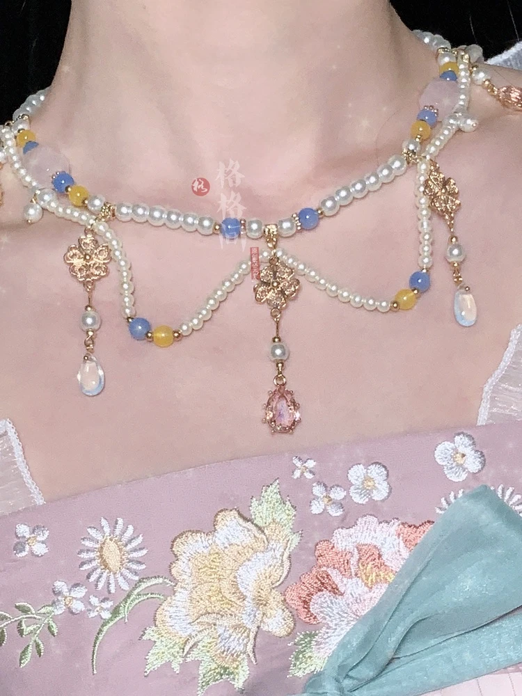 合金项链 格格间原创复古风人鱼额饰珍珠配饰项链软璎珞汉服百搭