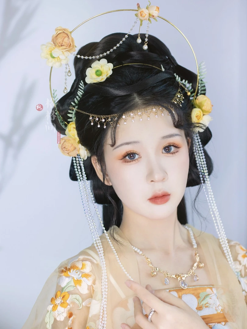 格格间原创【花槐】秋天汉服圣母冠头饰复古风发冠唐风流苏发簪额链