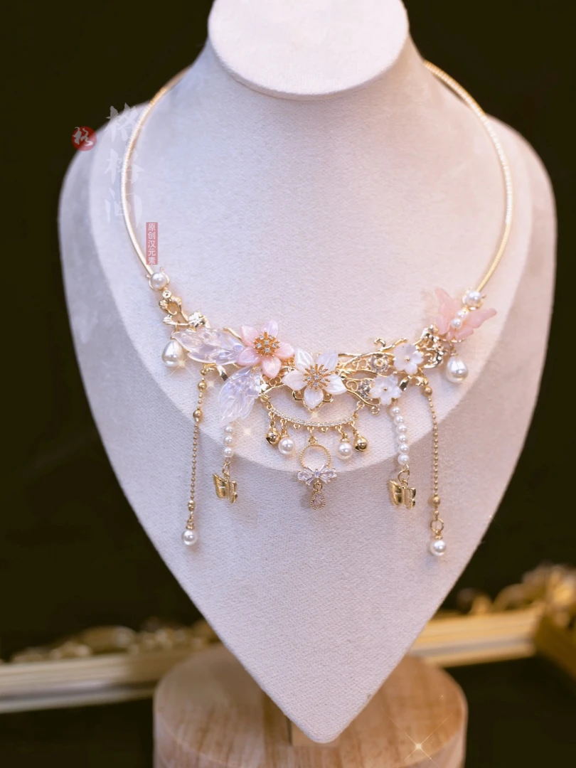 铜项链 格格间原创【春花】铜项圈汉服复古风配饰项链女璎珞手工