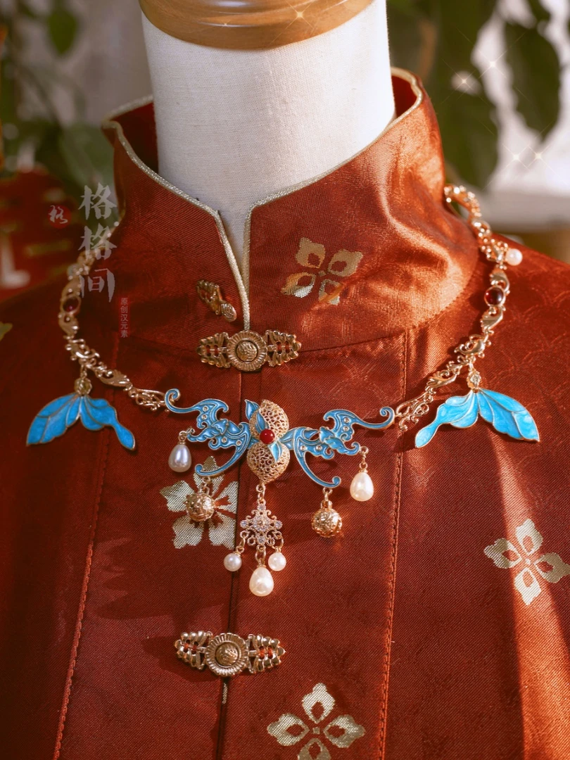 非金属项链 格格间原创【好事花生】汉服女项链璎珞明制锁旗袍复古