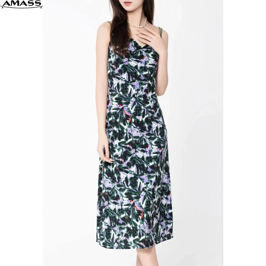 AMASS/阿玛施风感波粒印花时尚浪漫碎花油画女装连衣裙5500456